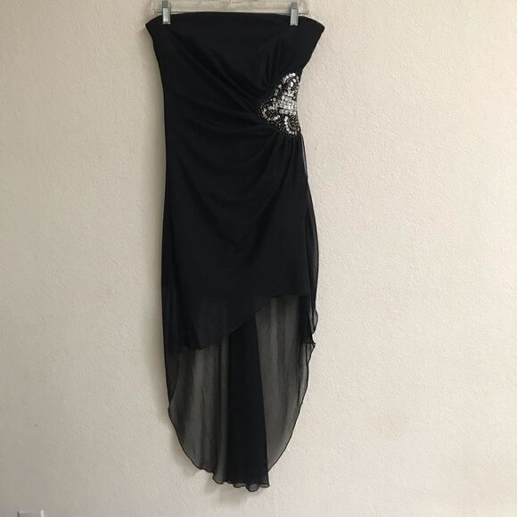 Teaze Me Y2K retro black strapless pull on high/low party prom mini dress 6* - Picture 2 of 12